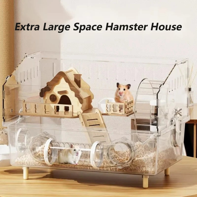 Gaiola para Hamster Espaçosa em Acrílico Transparente com Acessórios, Habitat para Roedores, Suprimentos para Pequenos Animais
