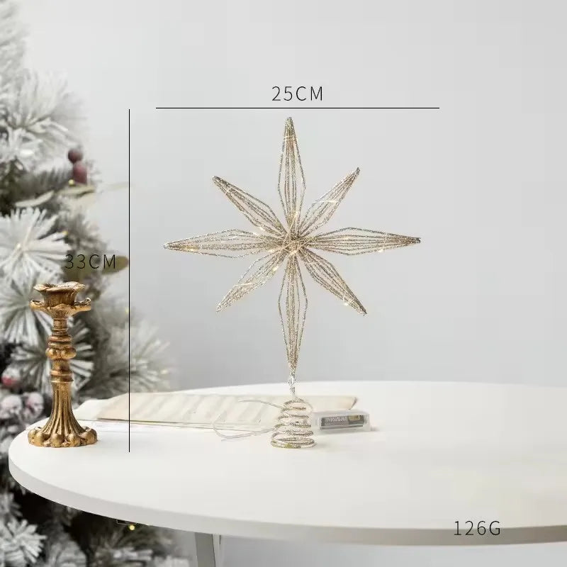 Estrela para Topo de Árvore de Natal com Luzes LED, Enfeites Criativos com Luzes LED e Glitter, Decoração de Árvore de Natal para Festas