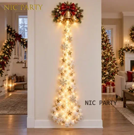 Decoração de parede natalina luminosa, luz de parede para casa, cena mágica de Natal, trenó do Papai Noel, renas, decoração natalina suspensa