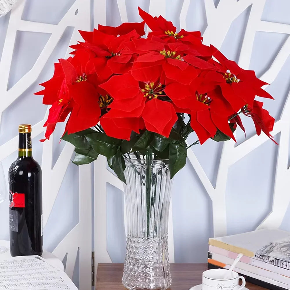 50cm plantas artificiais decoração de natal falso flor vermelha decoração da árvore de natal plantas falsas ramo slik flor planta para casa jardim