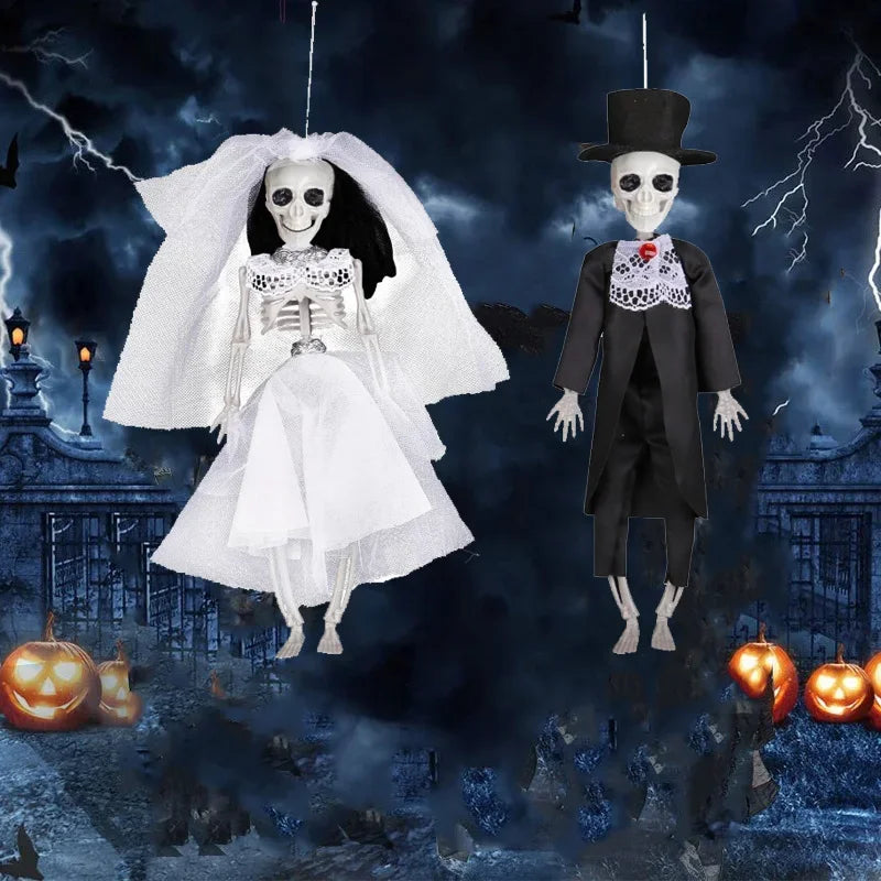 Decorações de Halloween de Noivos Esqueletos Pendurados, Assustadores para Festas em Bares, Casas Assombradas, Adereços de Pegadinhas e Decoração de Casamento
