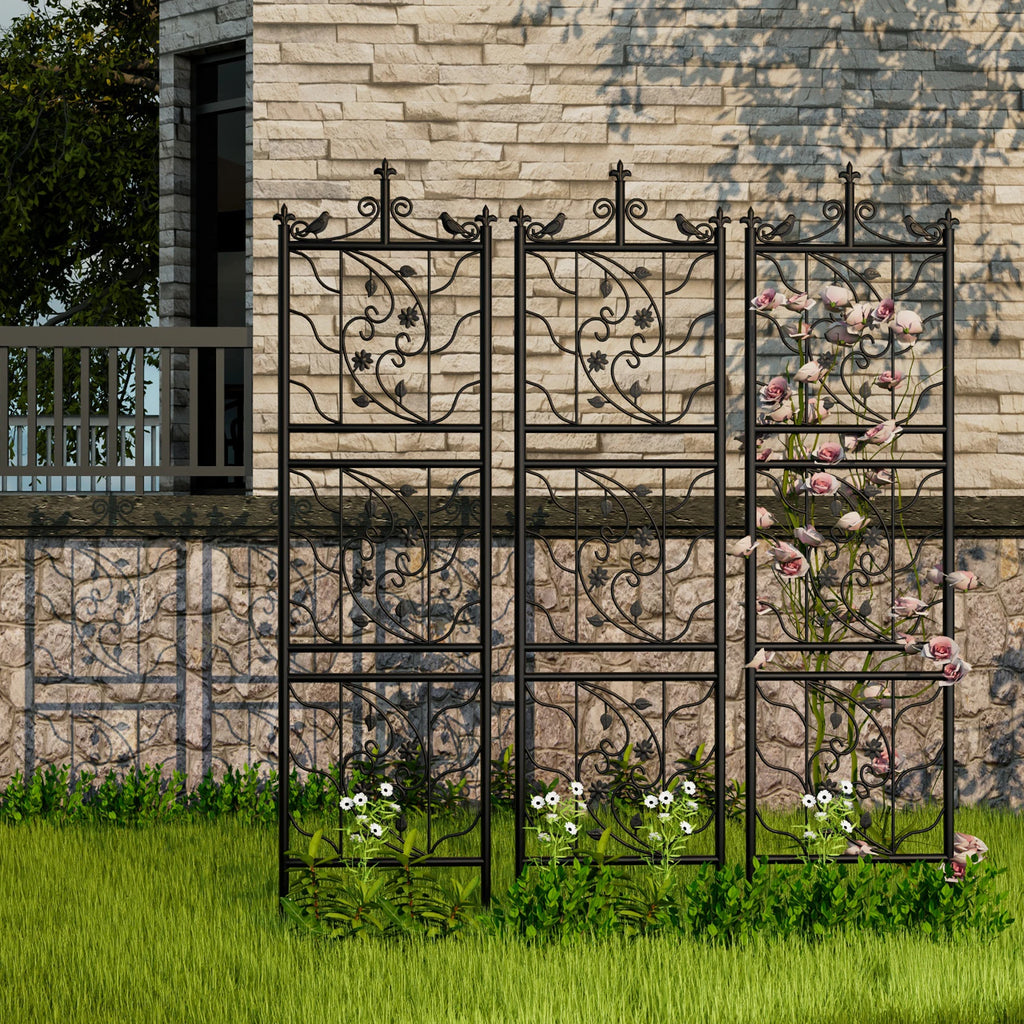 Treliça de jardim decorativa de 71 polegadas, cerca de metal alta para exterior, painel de treliça preta, decoração de canto para quintal, planta de escalada, flor