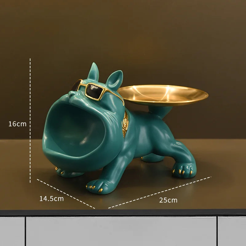 Estátua de cachorro de resina, estátua de buldogue, bandeja de armazenamento, decoração de animais, artesanato de resina, escultura de arte, estátua de cachorro, decoração de casa Kasa & Pet