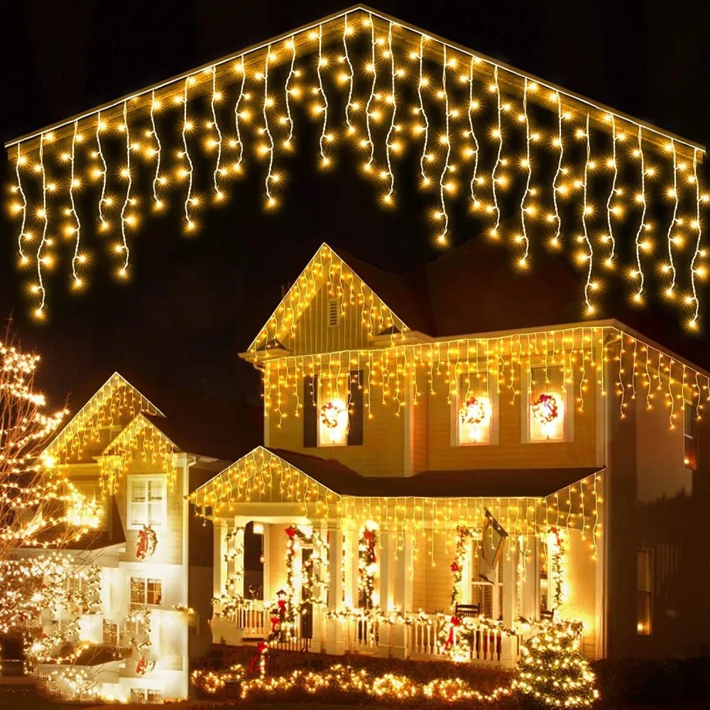 LED Icicle Cortina Icicle String Lights, decoração ao ar livre, luzes decorativas, jardim, festa de Natal, 4m Droop 0.4-0.6m