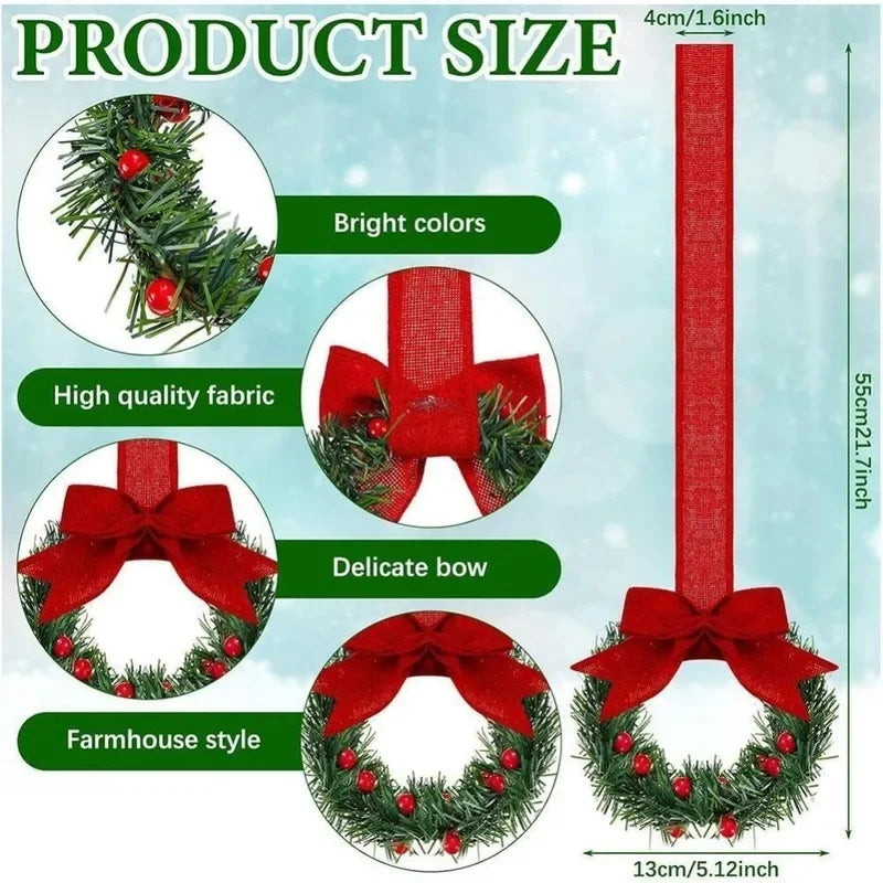 4 Peças de Mini Guirlandas de Natal, Decorações para Janelas, Laços de Fita, Frutas Vermelhas, Decorações para Festas de Natal em Casa