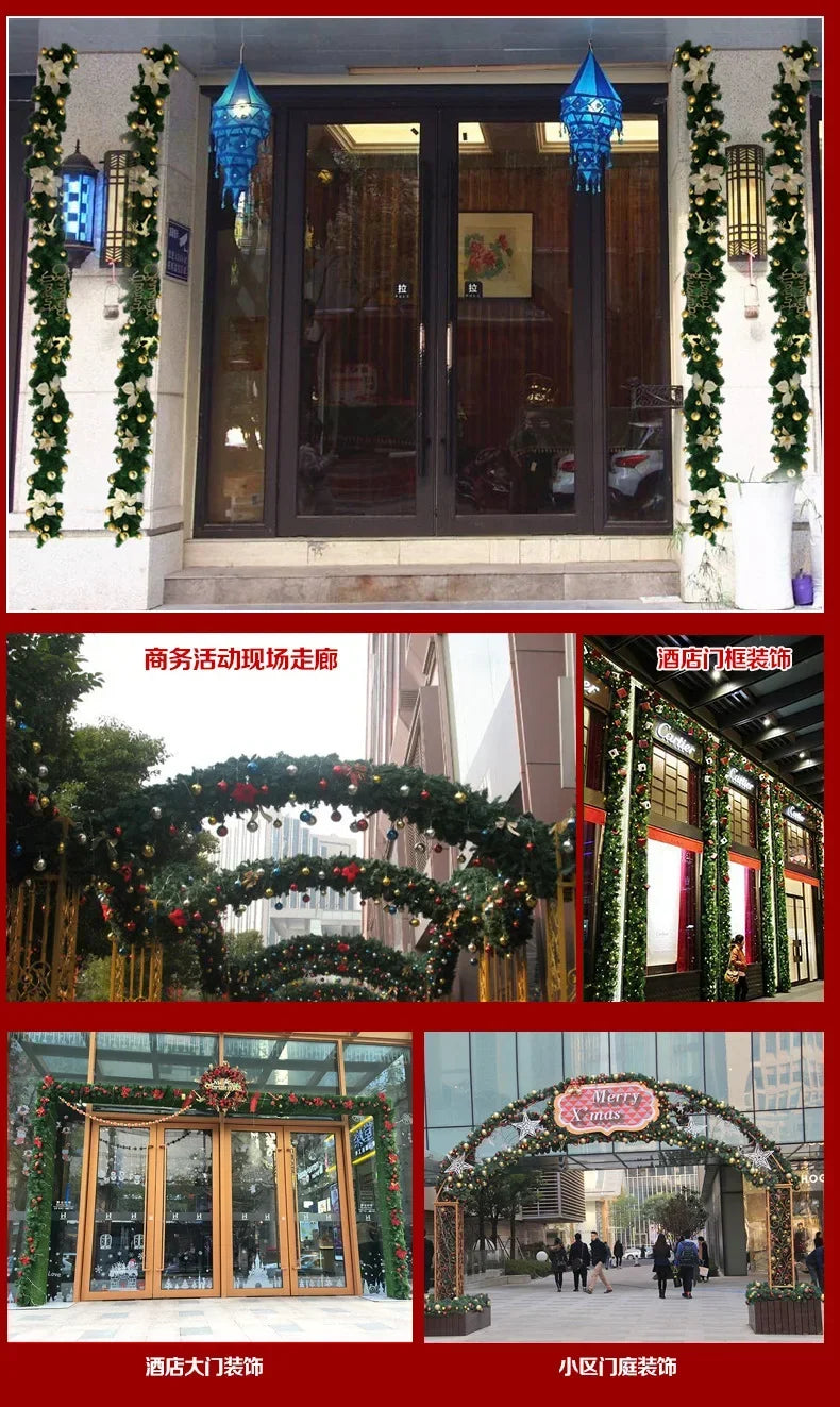 2.7m verde artificial guirlanda de natal poinsétia guirlanda de flores de natal árvore de natal rattan pendurado ornamento decoração