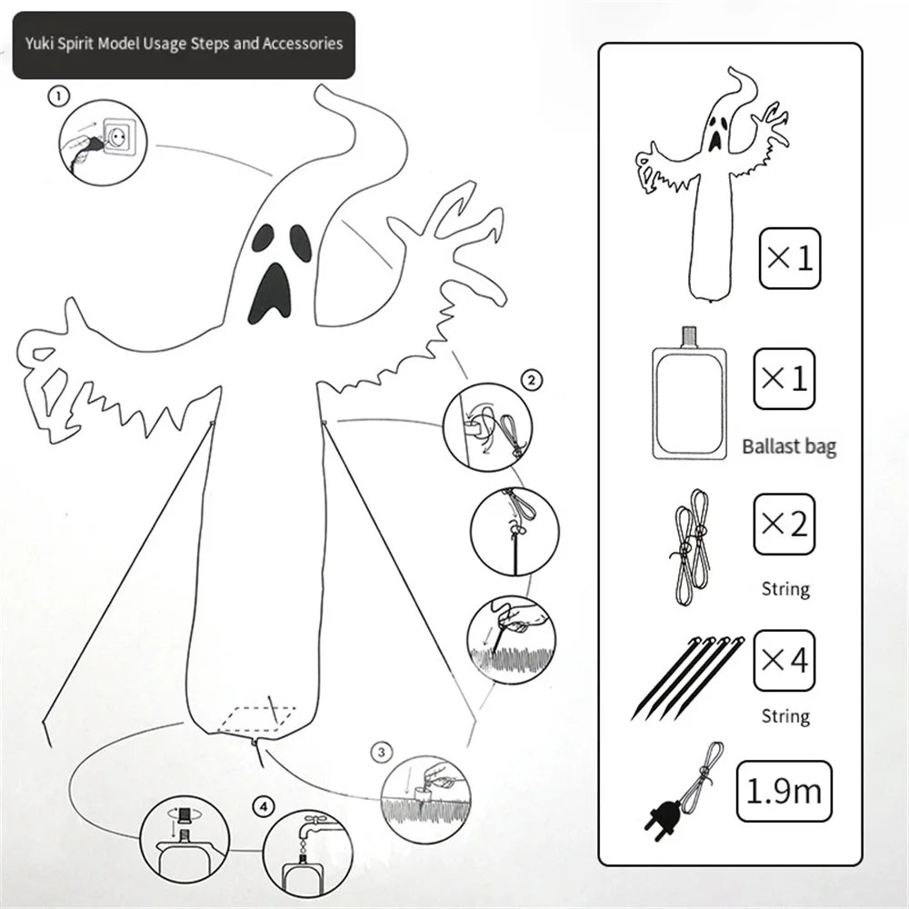 Fantasma Inflável de Halloween, Decoração de Fantasma com Luz LED, Acessório Assustador para Jardim, Decoração para Festa de Casa Assombrada ao Ar Livre