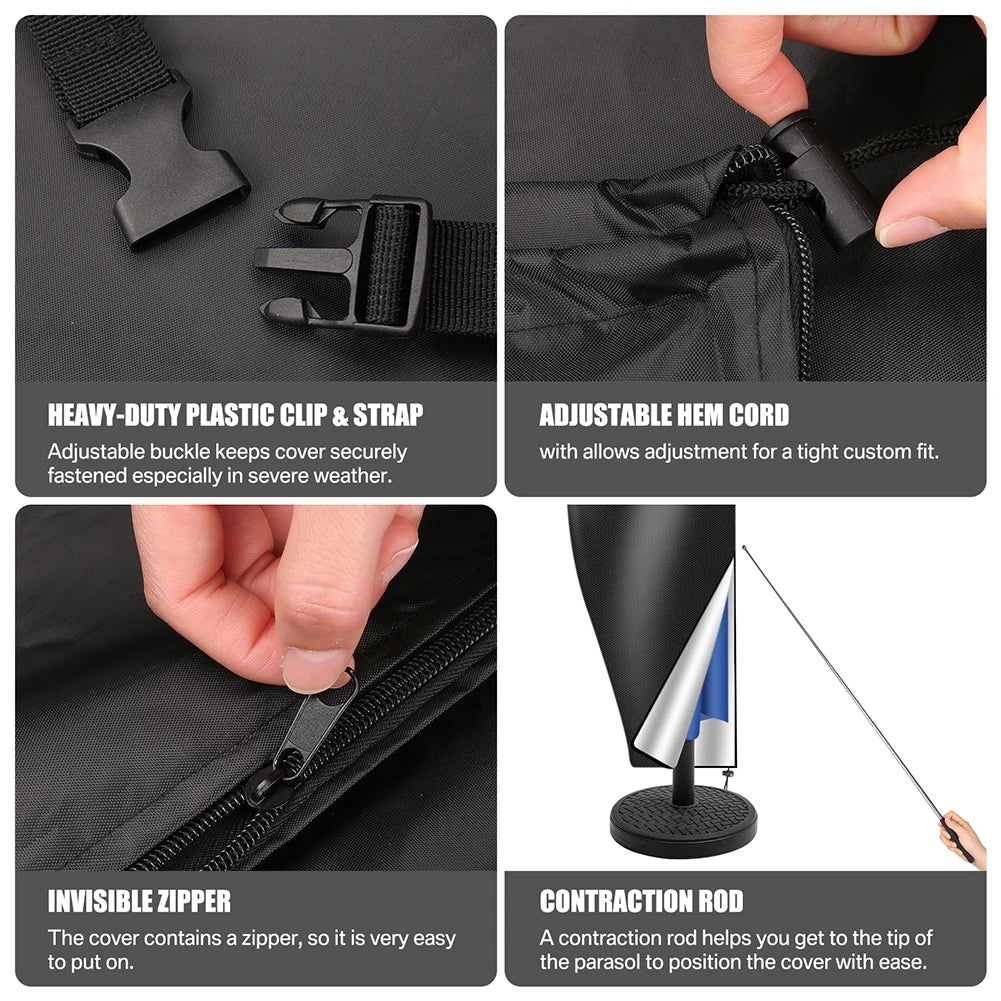 210d capa de guarda-sol reta à prova dwaterproof água capa protetora com zip à prova de intempéries uv-anti vento jardim guarda-chuva capa