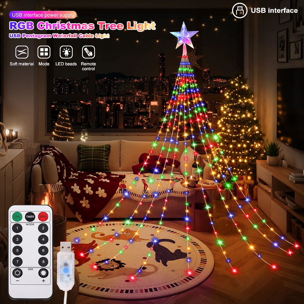 Luzes de Natal 203LED/282LED com 8 Modos, Luzes de Fada à Prova d'Água USB para Decorações de Interiores, Exteriores, Jardins, Casamentos e Festas