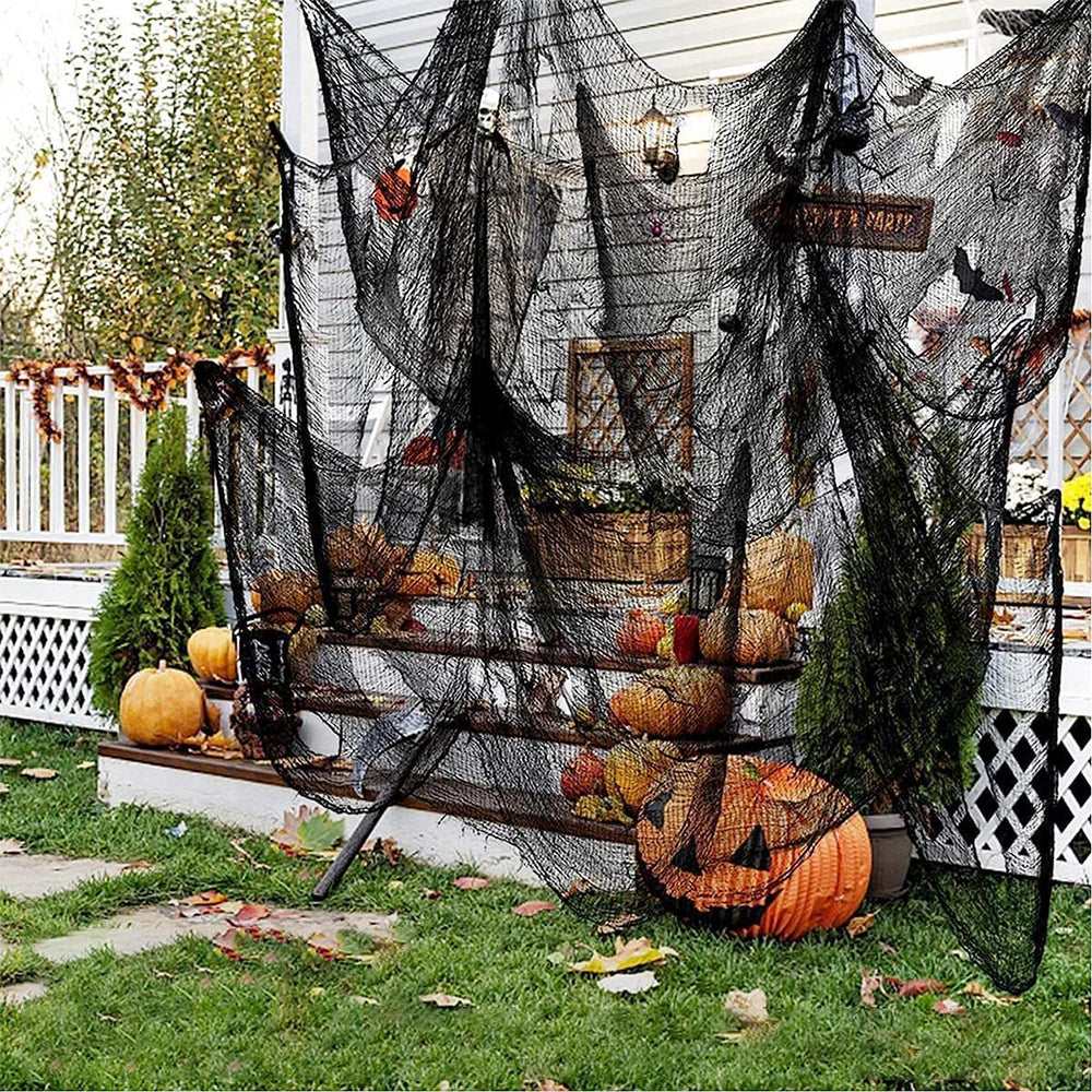Decoração de halloween de terror, pano de gaze assustador preto de 2m, teia de aranha, decoração de casa gótica preta, decorações de casa assustadoras
