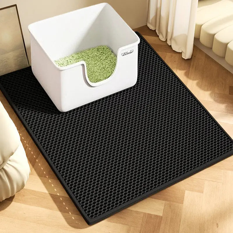 Tapete para Areia de Gato com Design de 2 Camadas, Tecnologia Premium de Retenção de Areia, Base Impermeável, Protetor de Piso Antiderrapante para Gatos de Interior