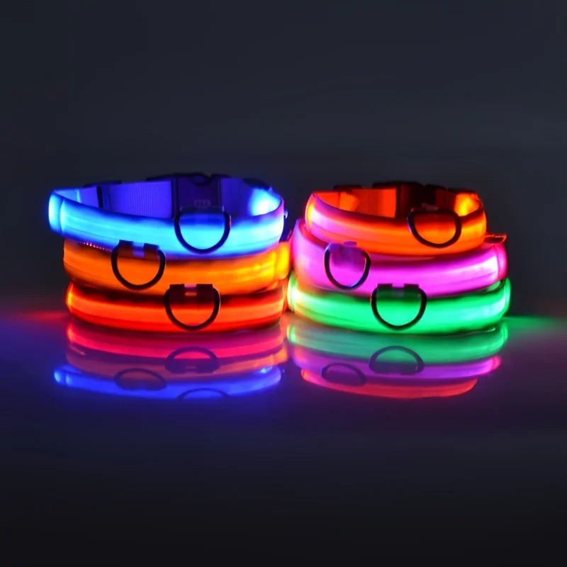 Nylon led noite segurança piscando brilho no escuro trela do cão cães luminoso fluorescente coleira do cão de estimação
