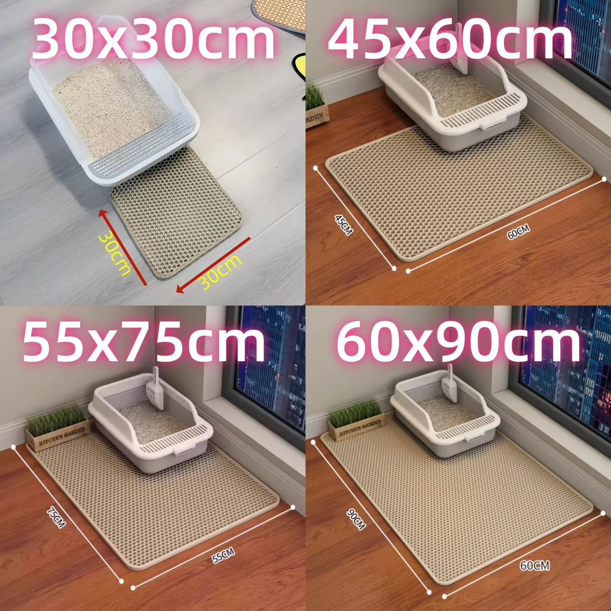Tapete de areia extra grande para gatos, resistente, à prova d'água, 2 camadas, antiderrapante, lavável, protetor de piso para animais de estimação, caixa de areia