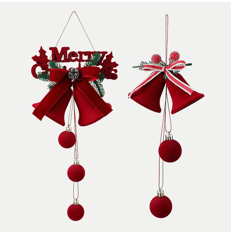 Enfeites de Natal em Veludo Vermelho, Bolas Flocadas, Sinos, Pingentes, Laços, Decoração para Casa, Presentes para Festa de Natal e Ano Novo