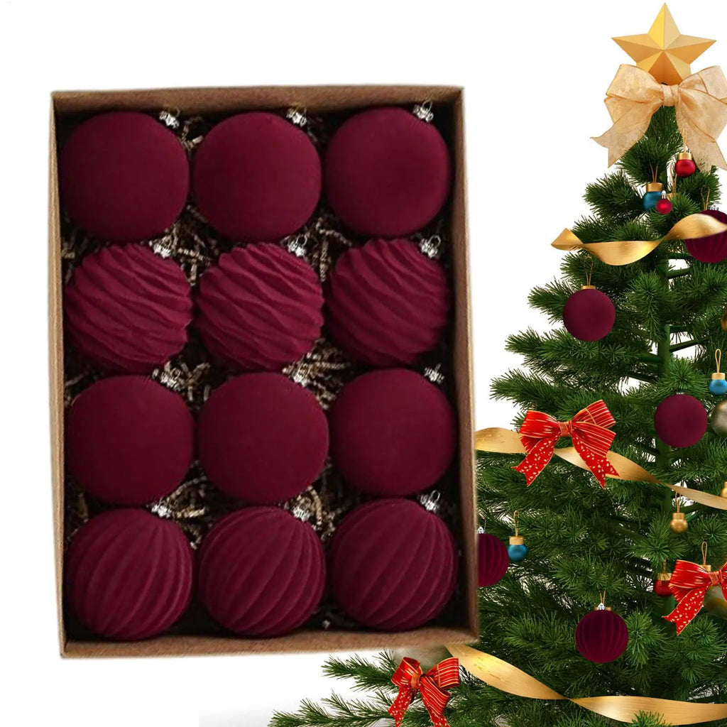 Bolas de natal de veludo 12 unidades/caixa bolas de árvore flocadas pingente ornamentos design luxuoso decoração para decorações de natal