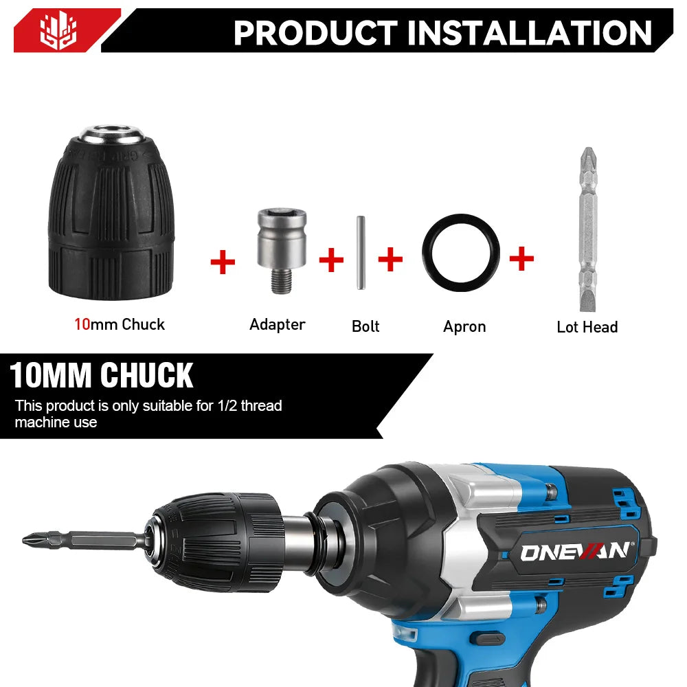 Onevan 1800n.m chave elétrica sem escova 1/2 polegada chave de impacto sem fio chave de fenda ferramenta reparo do carro para makita 18v bateria pino