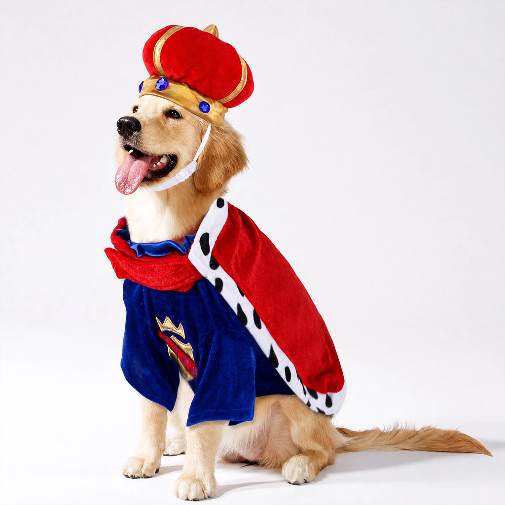 Fantasia de Rei para Animais de Estimação, Conjunto de Capa e Coroa de Pelúcia, Roupa Macia para Cães com Velcro, Roupa de Festa de Halloween para Cães e Gatos, Fofa