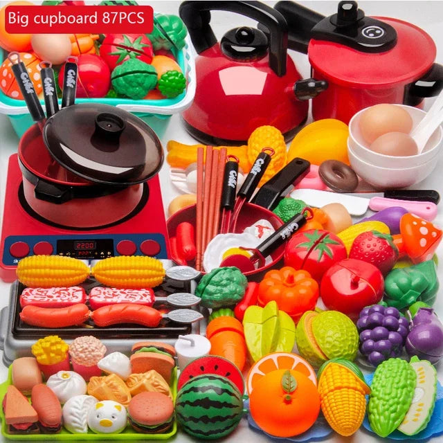 Conjunto de brinquedos de cozinha para crianças menina cozinhar bebê corte frutas cozinhar utensílios de cozinha simulação educação fingir jogar