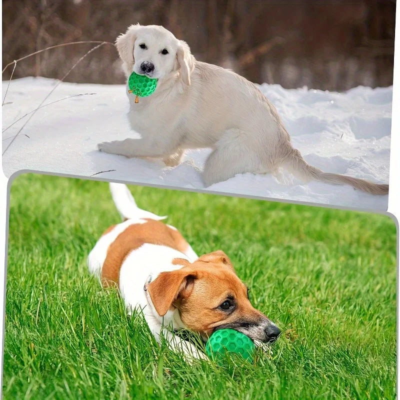 Brinquedo de Borracha Natural Resistente para Cães, Bola Indestrutível com Som para Mastigadores Agressivos, Sabor Carne, Design Hexagonal, Saúde Dental