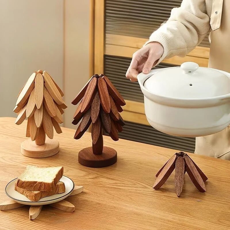 Base para Panelas de Madeira em Forma de Árvore de Natal com Suporte, Resistente ao Calor, Anti-Queimaduras, Porta-Copos, Sousplat de Madeira Sólida, Decoração de Natal para Casa - Kasa & Pet