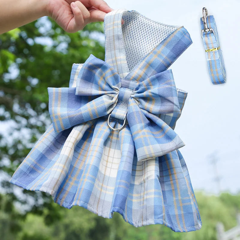 Coelho jk vestidos e trela conjuntos de malha xadrez pet colete arnês para gatos coelho verão pequenos animais roupas coelhos acessórios