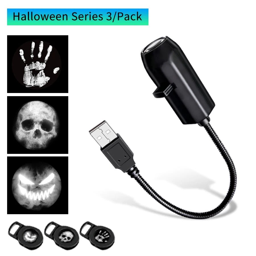 Natal dia das bruxas conduziu a lâmpada de projeção abóbora luz da noite projetor parede teto ornamentos do feriado usb lua atmosfera luz - Kasa & Pet