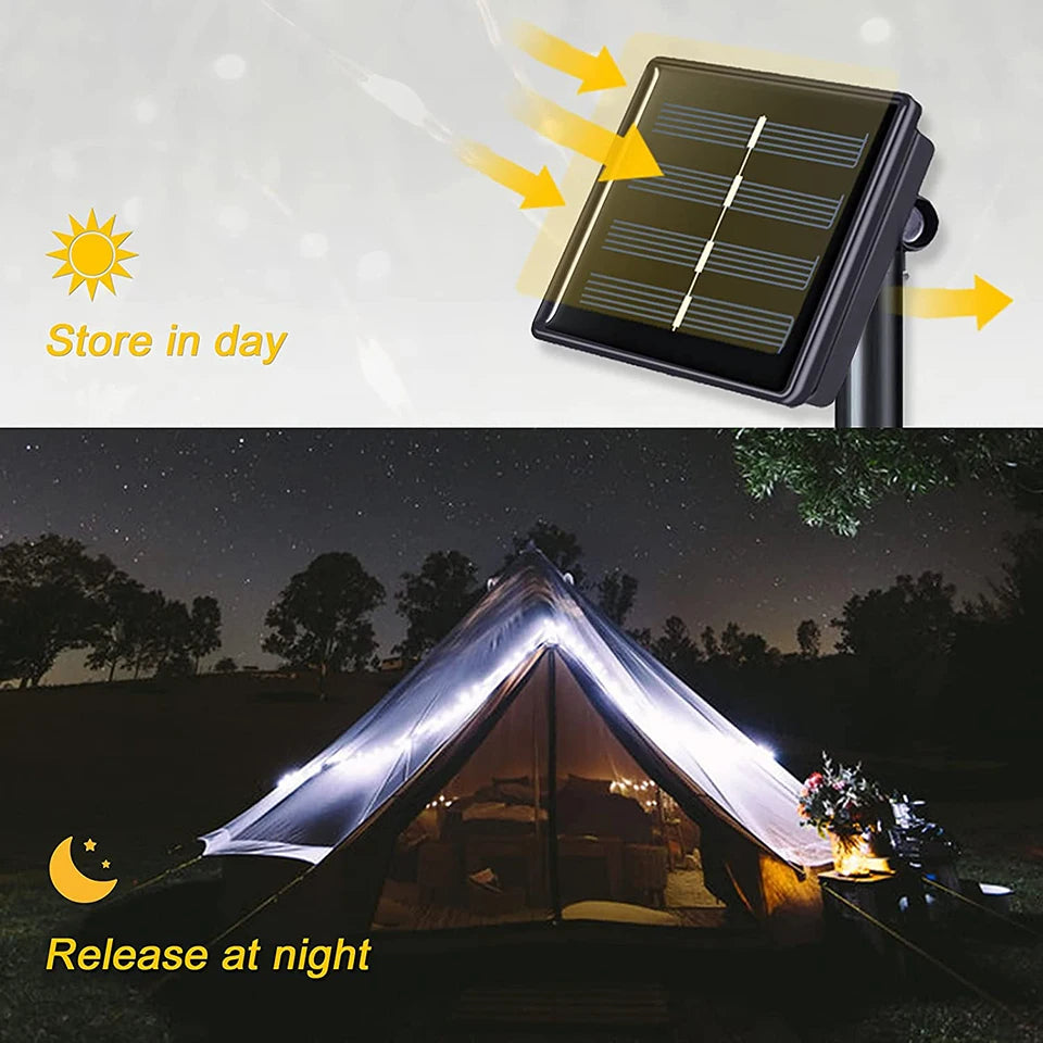 Luz solar ao ar livre da corda led guirlanda de fadas 8 modo jardim quintal festa decoração natal lâmpada fio cobre