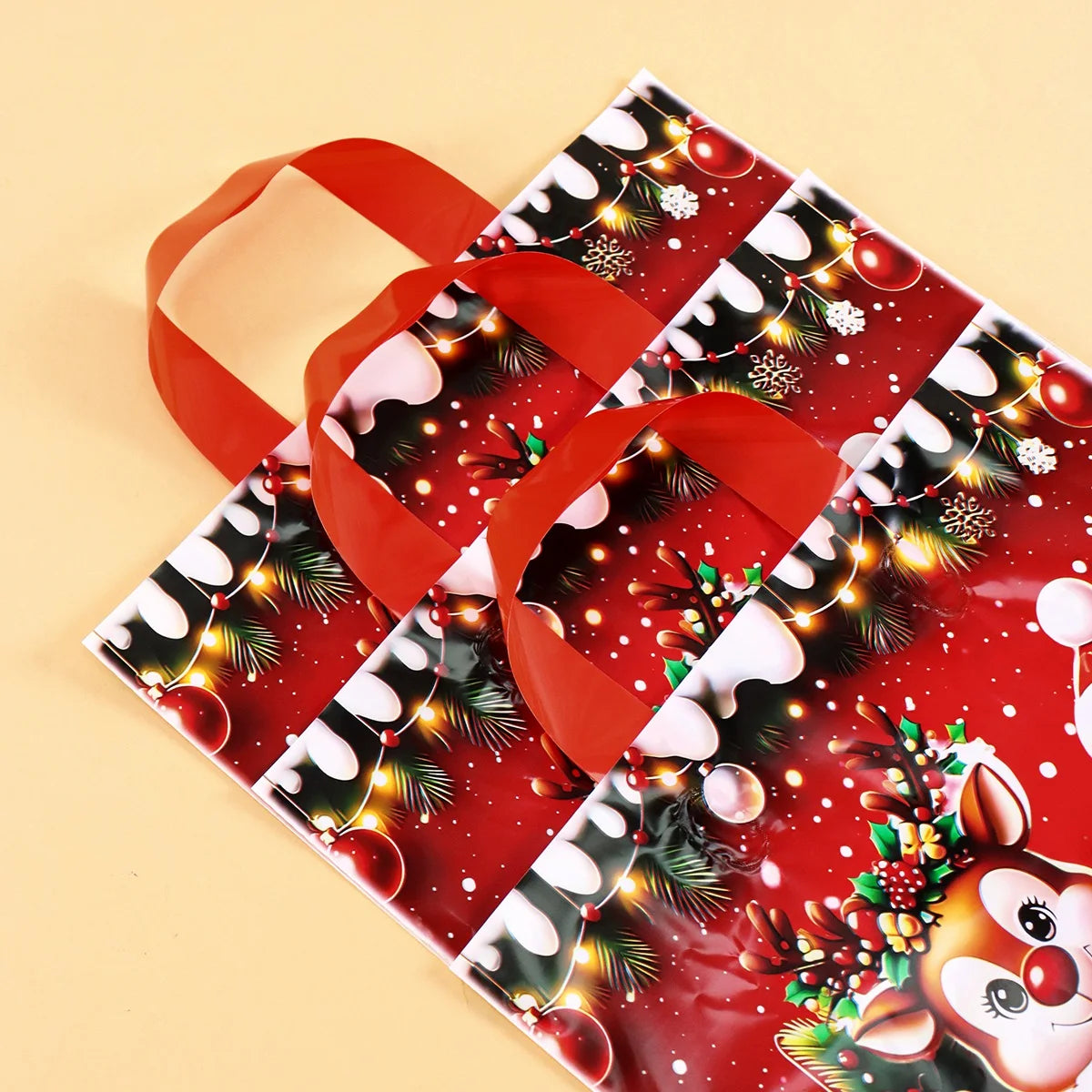 6 Sacolas de Presente de Natal com Tema Papai Noel e Rena, Sacolas de Embalagem para Presentes de Ano Novo 2026, Decoração Natalina para Casa