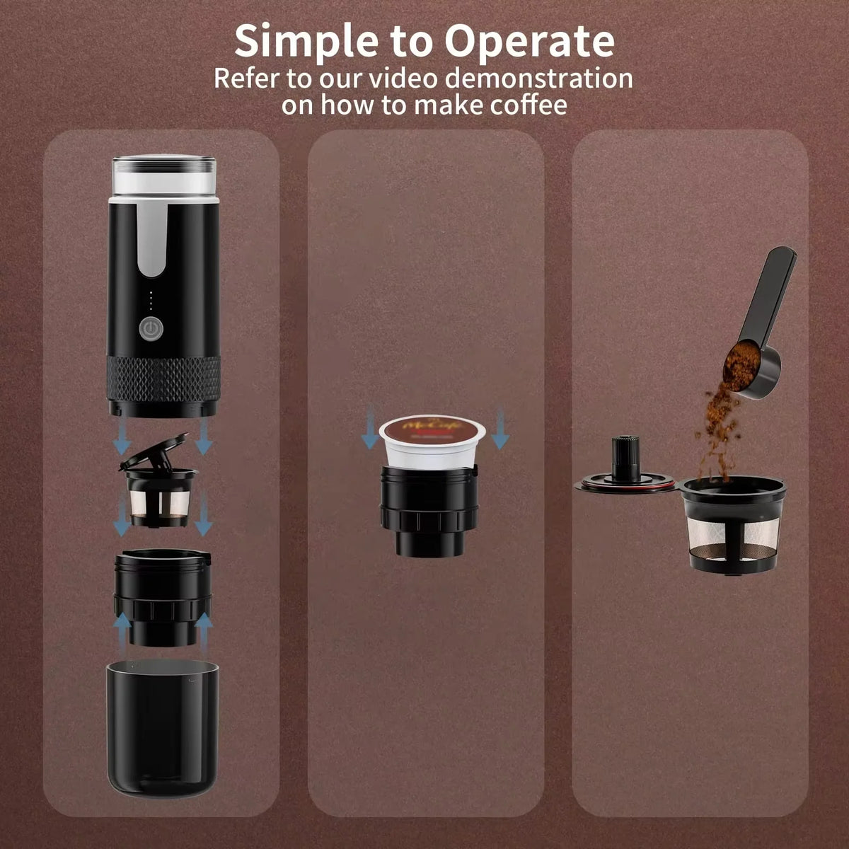 Nova Cafeteira Portátil Elétrica para Cápsulas e Café Moído, Máquina de Café Portátil Compatível com Pó de Café e Cápsulas de Café