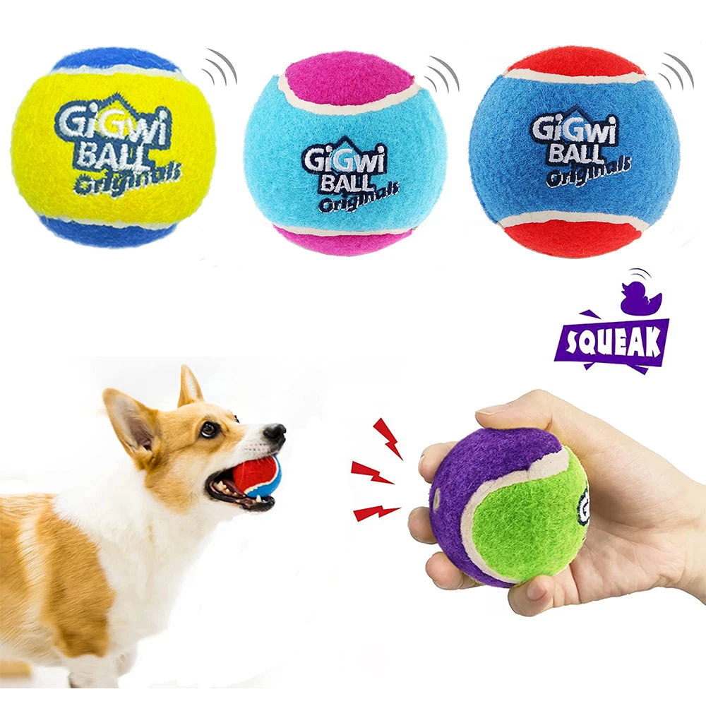 Bola de tênis estridente para cães de estimação, brinquedos interativos para cães, bola de borracha com som de alto salto para treinamento de cães, bola de brincar ao ar livre, presente para cachorros