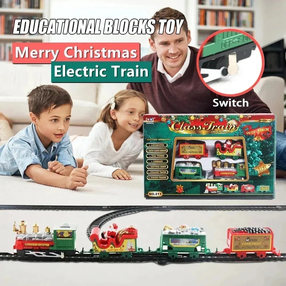 Trem Elétrico de Natal, Brinquedo de Decoração para Árvore de Natal, Trilho de Trem com Som e Luz, Carro de Trem, Presentes de Natal