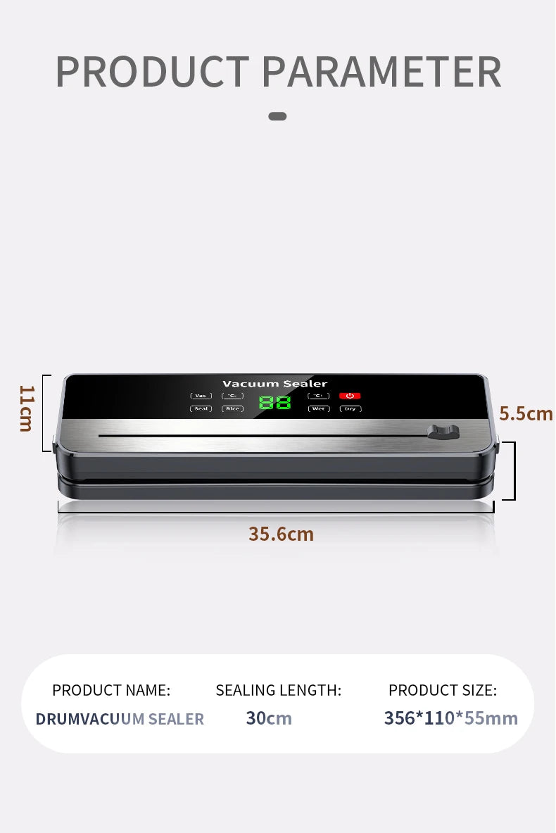 Selador a Vácuo Portátil com Forte Sucção e Carregamento Sem Fio USB |   Selador de Alimentos Secos/Úmidos para Cozinha