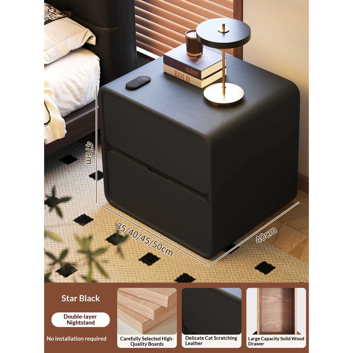 Solid Wood Bedside Table Small Vintage Cream Style Modern Simple Bedroom Nightstand Storage Cabinet for Home Decor