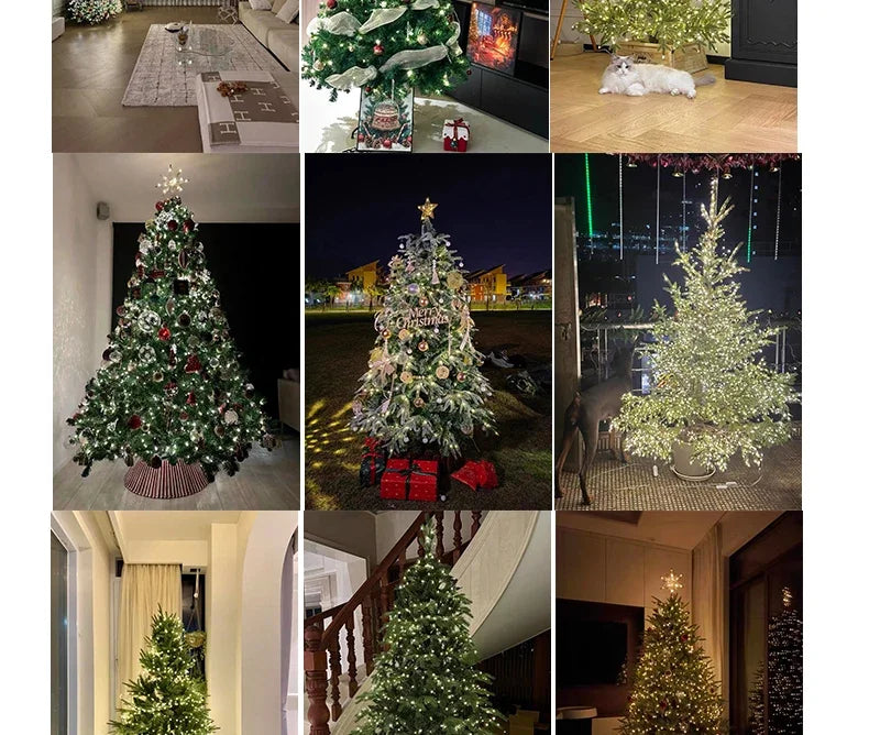 Guirlanda de Natal com Estrelas Cintilantes para Decoração de Ambientes, Luzes de Fada de Natal, Luzes de Fio de Cobre Verde com Plugue, 100m 200m 300m