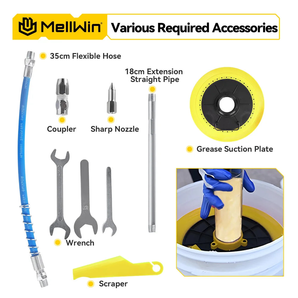MELLWIN 12000PSL Máquina de Graxa Elétrica Sem Fio de Alta Pressão para Manutenção Automotiva, Ferramenta de Lubrificação a Óleo para Bateria Makita 18V