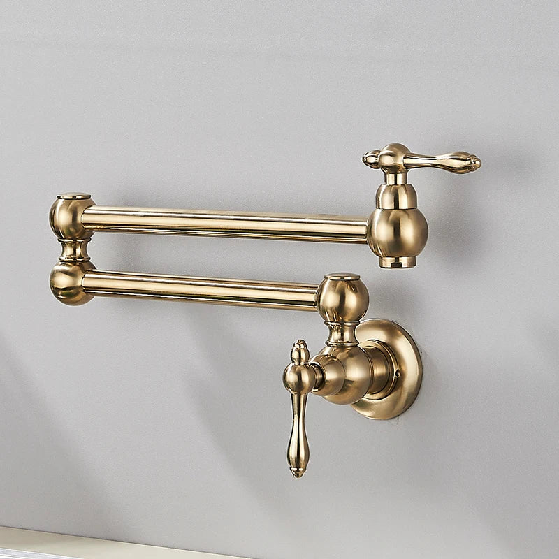Ouro escovado dobrável pote enchimento torneira de parede torneira da cozinha única água fria girar bico dobrável para cozinha