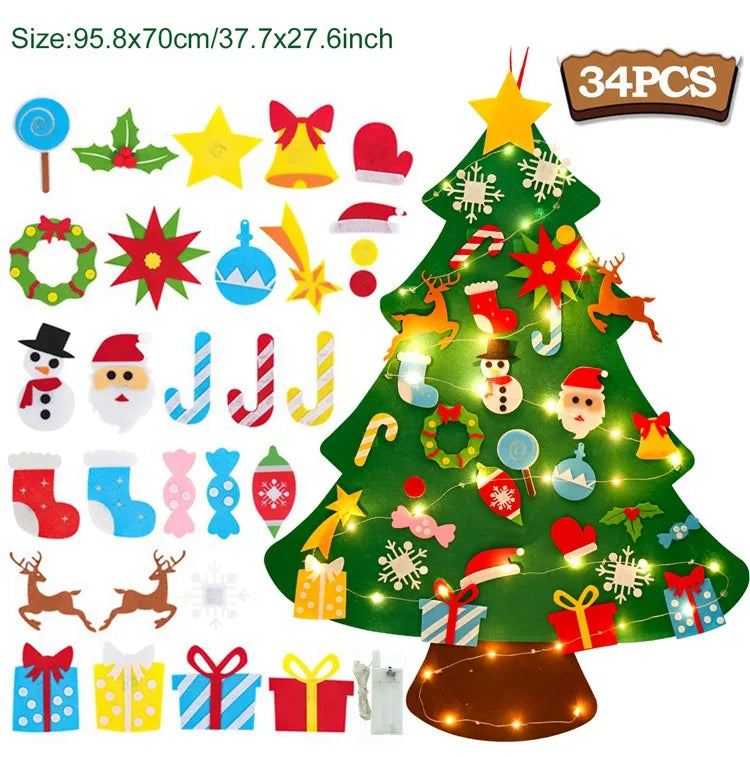 DIY sentiu a árvore de Natal com luz, decorações do Feliz Natal para a casa, ornamentos da árvore do Natal, presente do ano novo, 2024