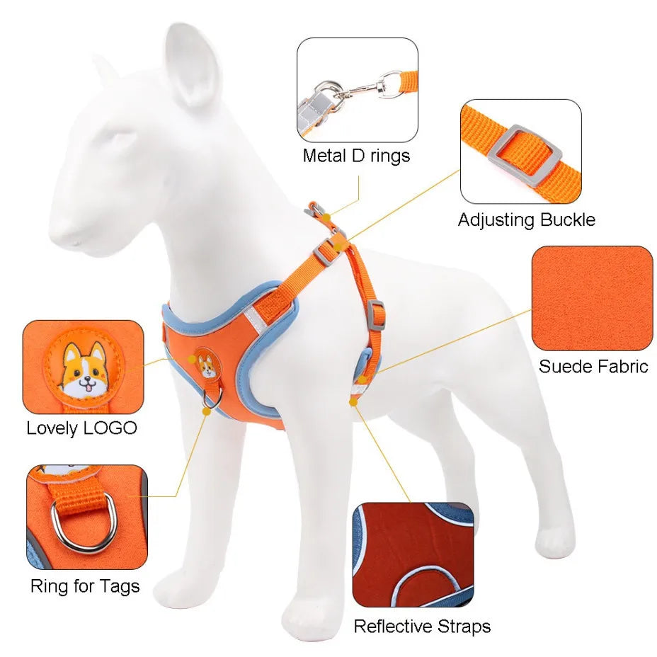 Coleira Peitoral Ajustável Para Cães Gatos Passeio Confortável Material Nylon Ergonômico Seguro