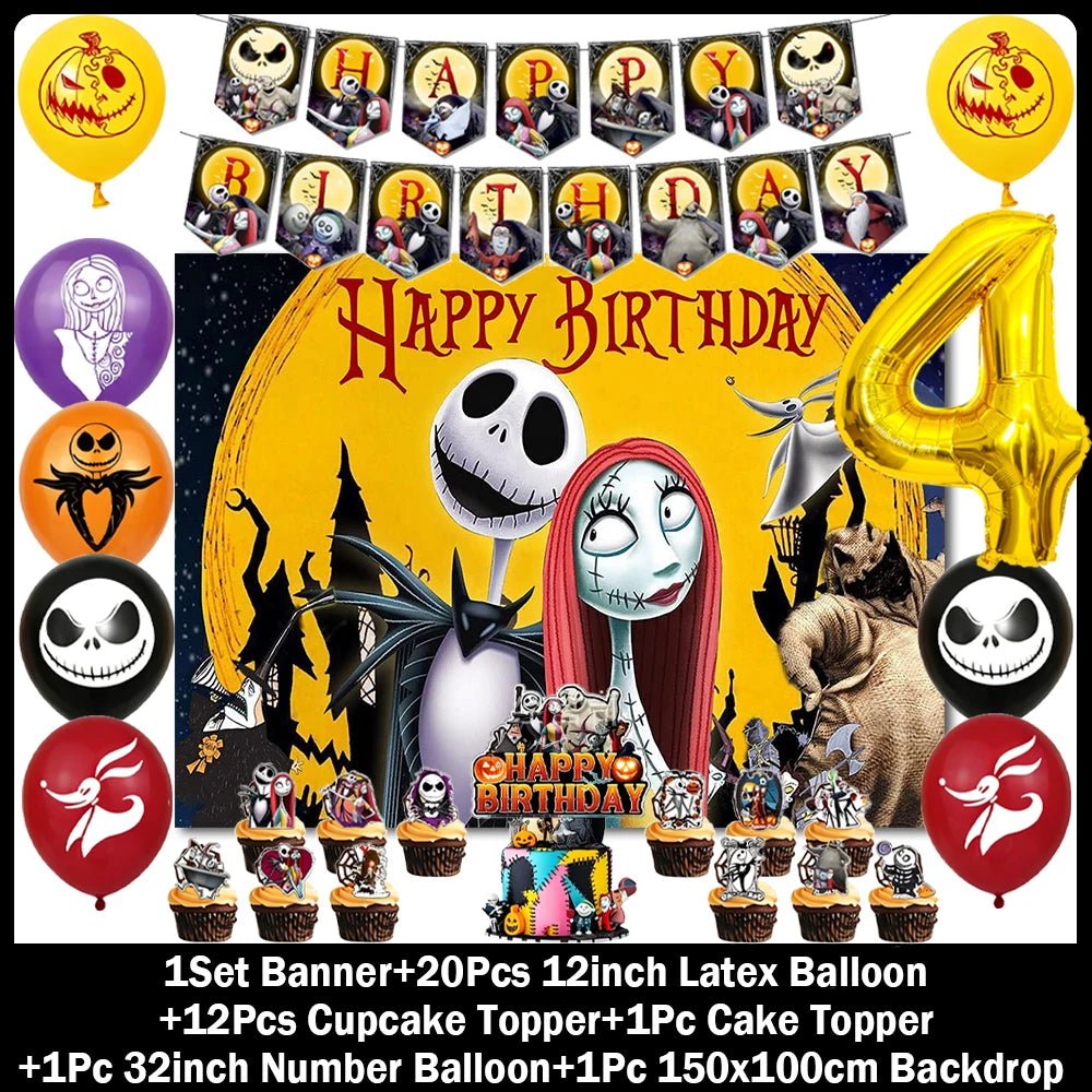 Decorações de Aniversário com Tema de Halloween, Painel de Fundo de O Estranho Mundo de Jack, Balões de Festa, Topos de Bolo - Kasa & Pet