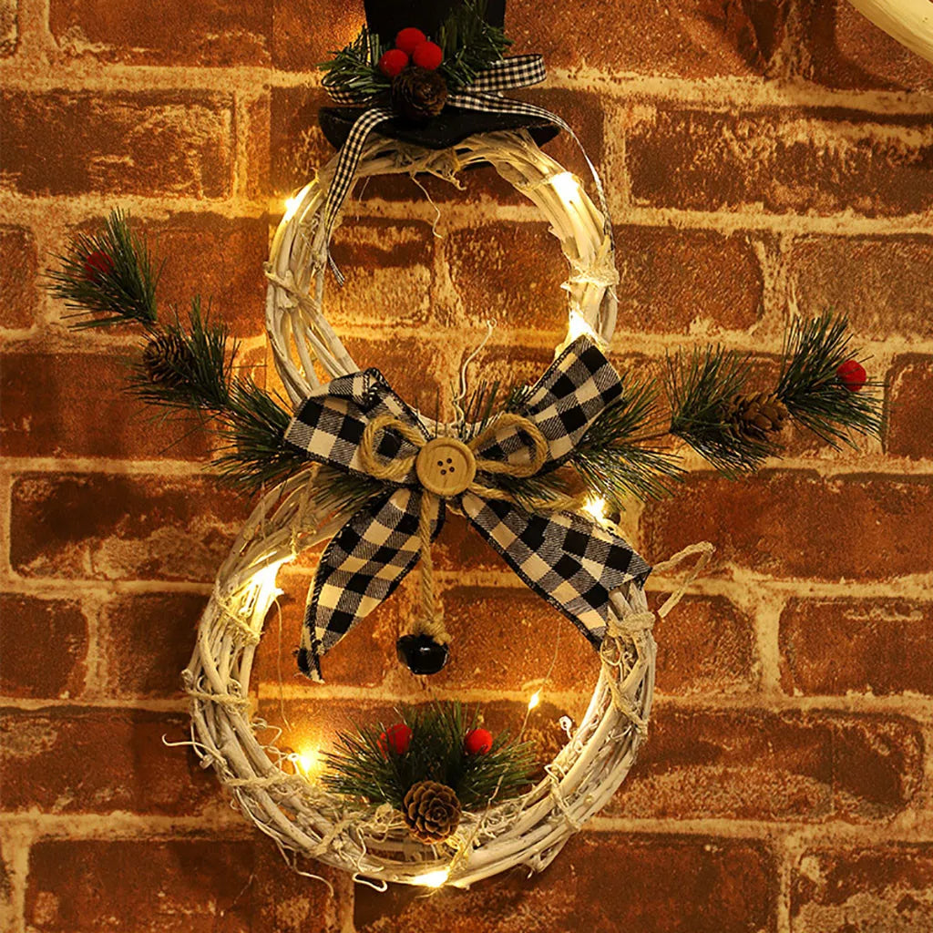 Natal boneco de neve grinalda guirlanda led luz porta decoração artificial casa janela parede fundo porta pendurado ornamento luminoso