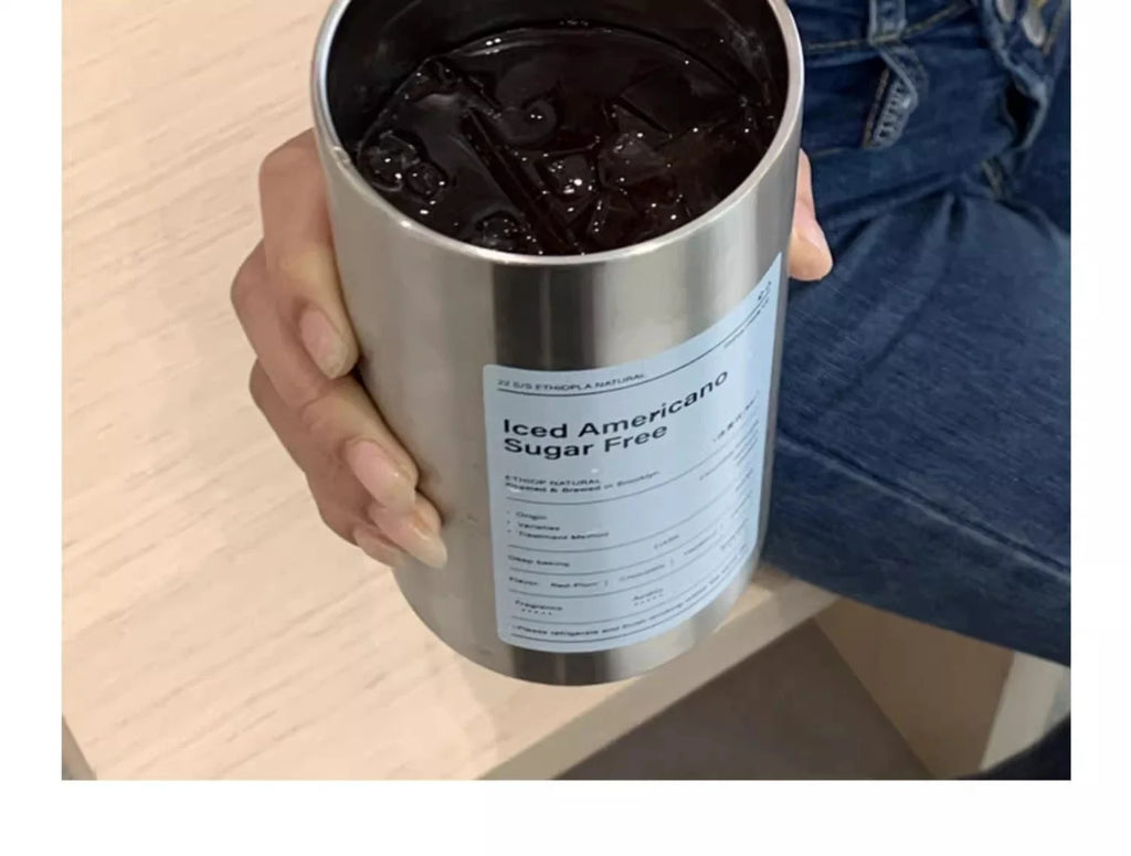 Copo Térmico de Aço Inoxidável 304 de 600ML com Canudo, Copo Reutilizável de Dupla Camada para Café Americano Gelado e Água Fria, Portátil