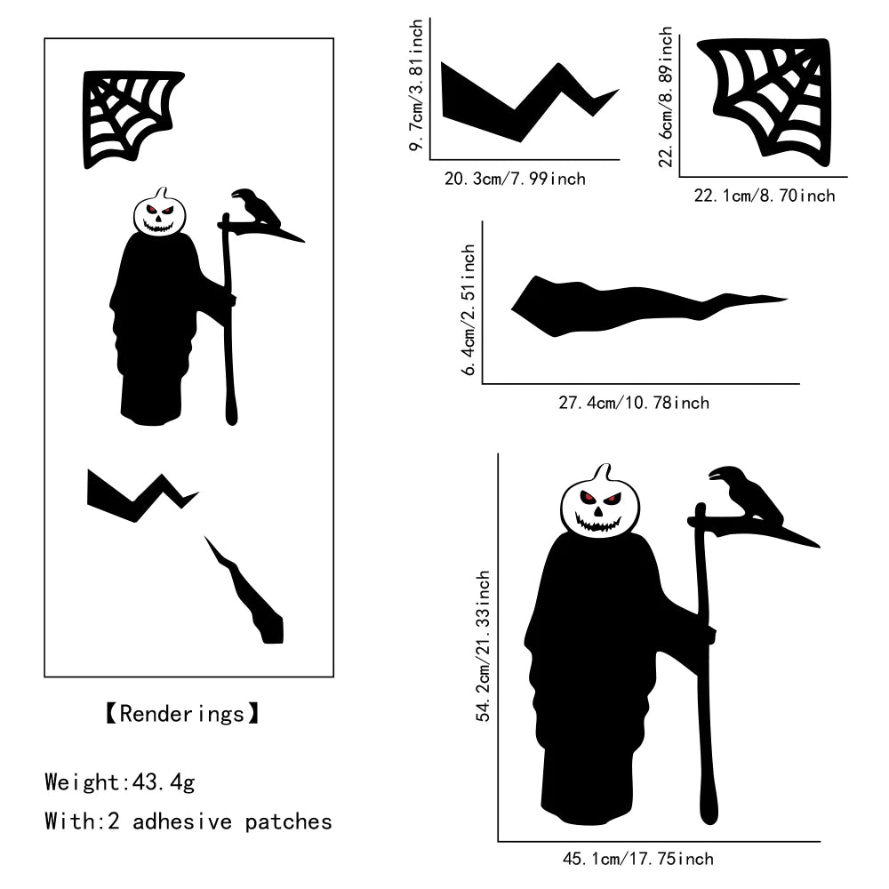 Decorações de Halloween, Adesivos para Portas de Quarto, Decoração de Janela, Mão de Esqueleto, Abóbora, Adesivos DIY para Janela, Fantasma, Diabo, Chapéu de Bruxa