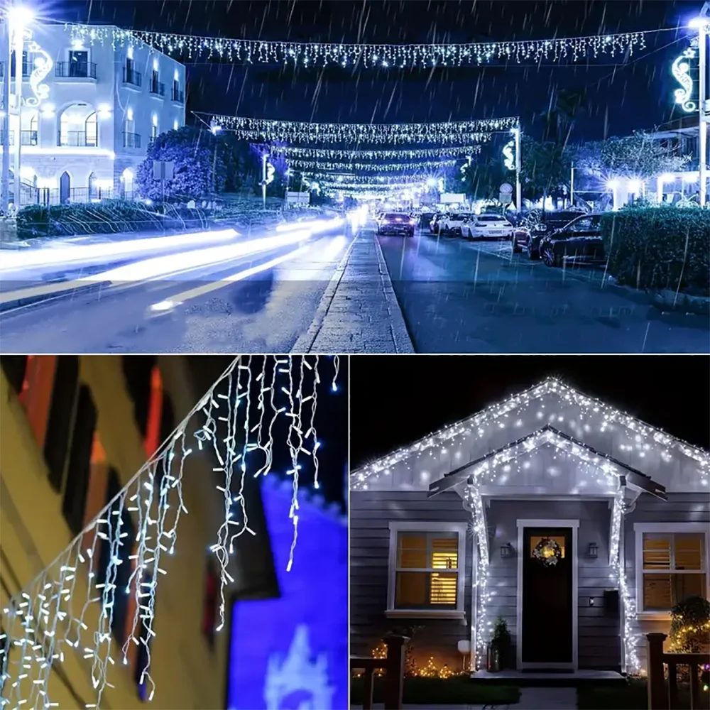 Luzes de Natal Solares em Forma de Gelo 98/162LED com 8 Modos de Iluminação para Jardim, Pátio, Casamento, Festa, Gazebo, Decoração de Natal IP65