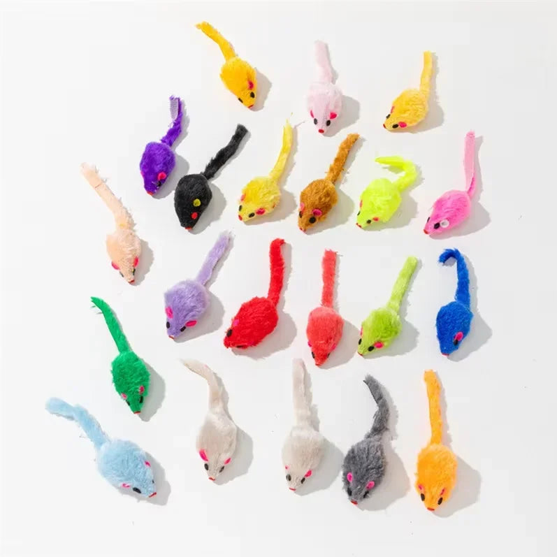 5 ou 10 Peças Brinquedos de Pelúcia para Gatos, Rato Falso de Pelo de Coelho, Rato de Pena Arco-Íris, Brinquedos Divertidos para Gatinhos de Interior, Novo