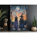 Pôster de Decoração de Parede de Halloween: Bruxa Sombria no Bosque com Flores - Impressão em Tela Sem Moldura para Decoração Festiva de Casa