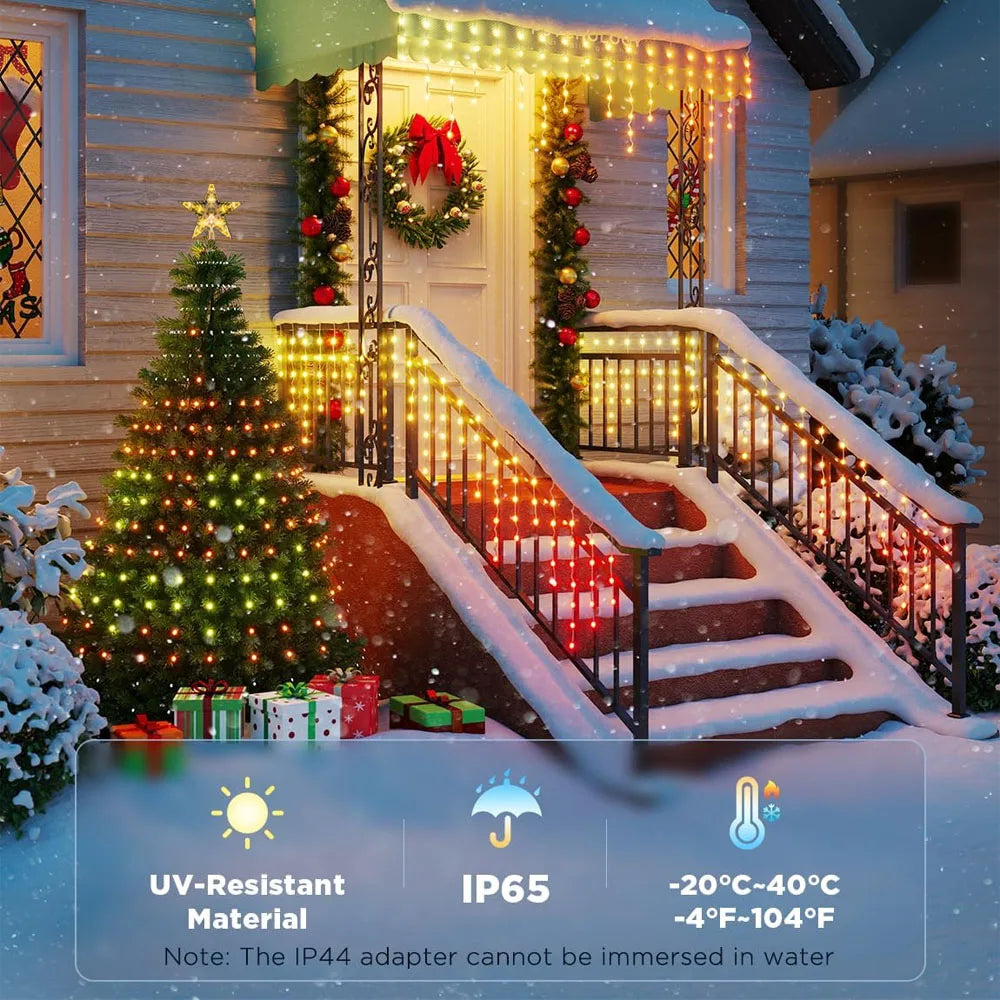 Luzes LED para Árvore de Natal 400 LEDs, Luzes de Cordão RGB Inteligentes para Decoração de Feriados, Controle por APP/Remoto