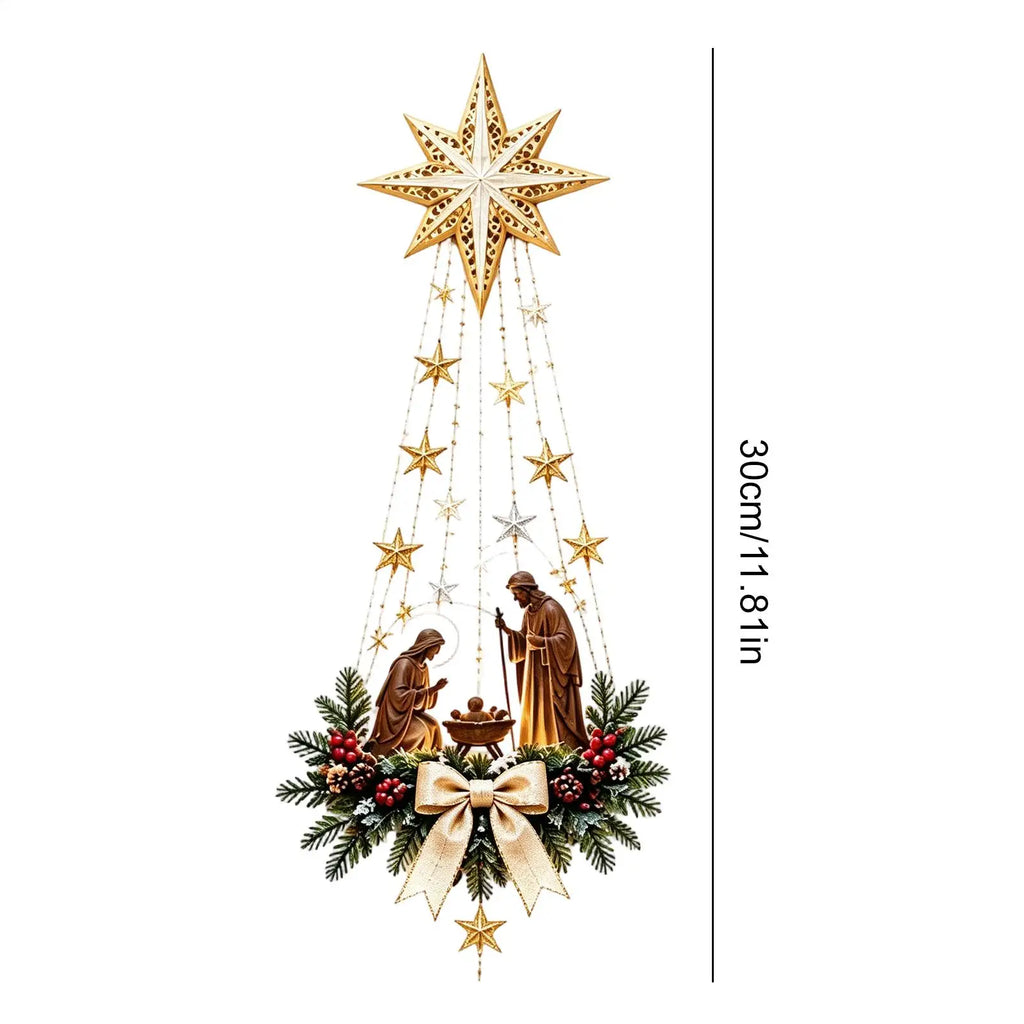 Decoração de Parede de Presépio de Natal de 30cm, Ornamento de Estrela em Acrílico 2D, Cena do Nascimento de Jesus, Decoração de Estrela da Fé