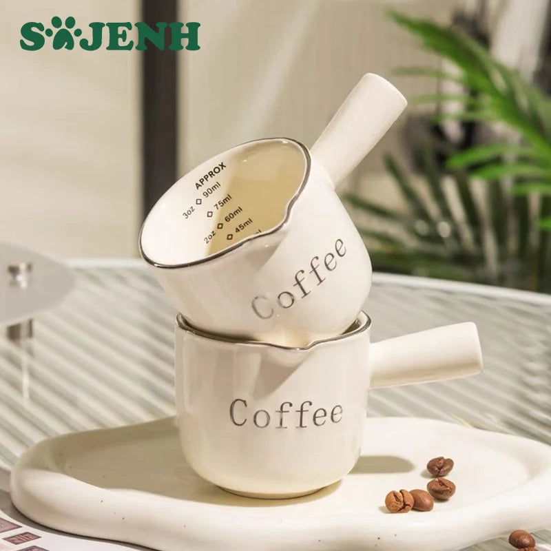 Copo de medição de café cerâmico com caneca de extração de café expresso graduada com alça agitador de latte cozinha copos de medição graduados