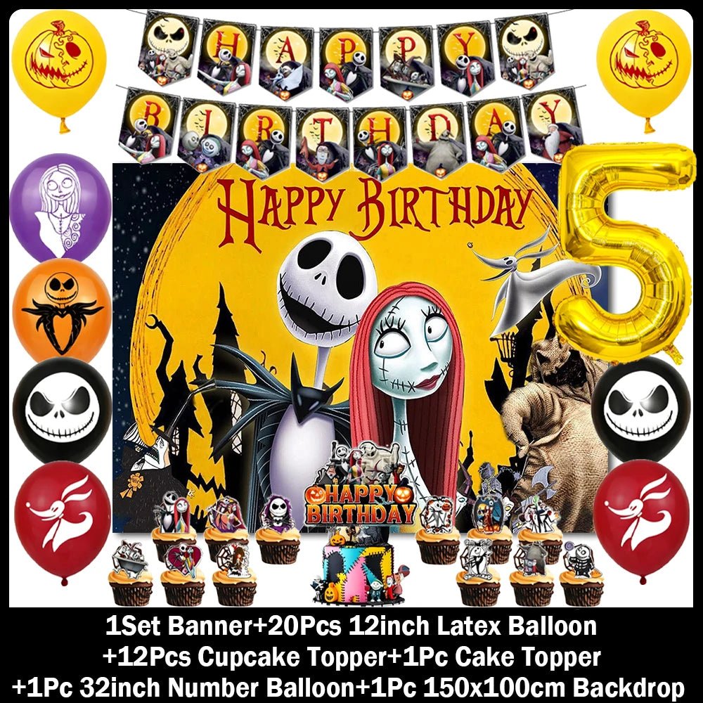 Decorações de Aniversário com Tema de Halloween, Painel de Fundo de O Estranho Mundo de Jack, Balões de Festa, Topos de Bolo - Kasa & Pet