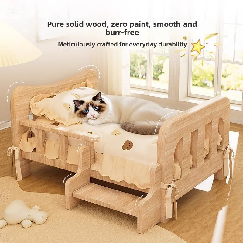 Cama para animais de estimação, cama para cães de madeira maciça, cama para gatos para todas as estações, sofá para dormir para animais de estimação, cama para gatos e cama para cães, prateleira para gatos, condomí